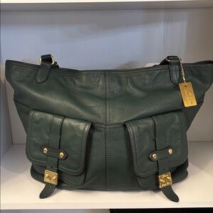 Ralph Lauren Dark Green Leather Tote